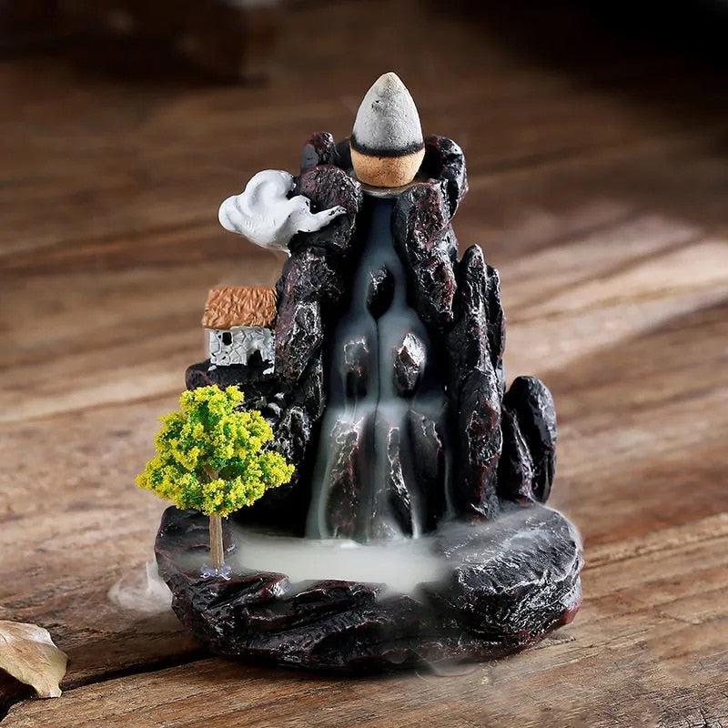 Zen Aroma Smoke Incense Burner | Mountain River Waterfall Design for Serene Home Decoration